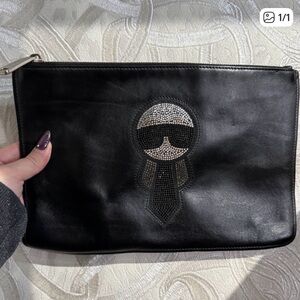 Fendi Karlito Crystal Clutch Bag & Dustbag, Black, Silver Hardware, Calfskin